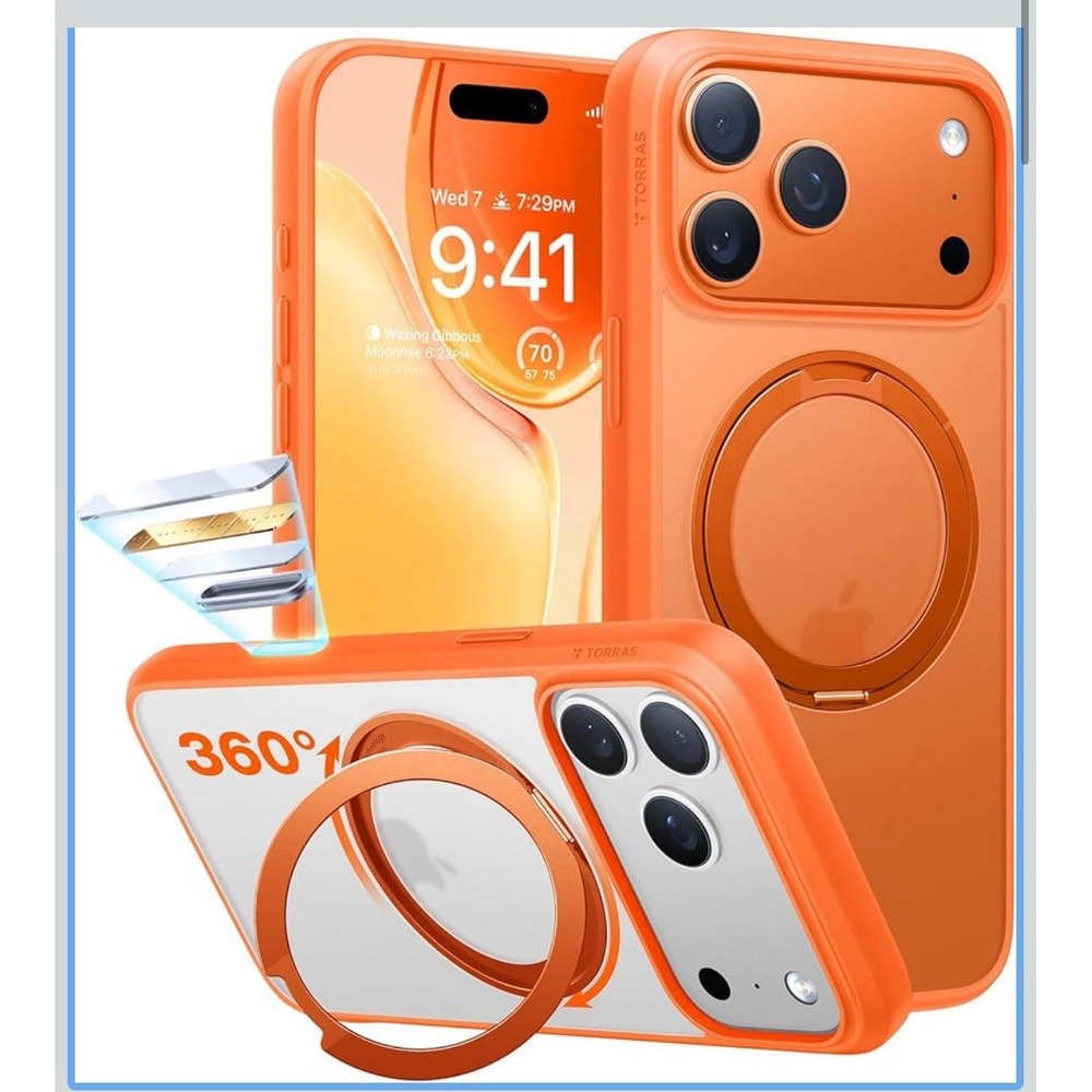 TORRAS Upgraded 360 Magnetic Stand for iPhone 17 Pro Max‎ Case- Orange
